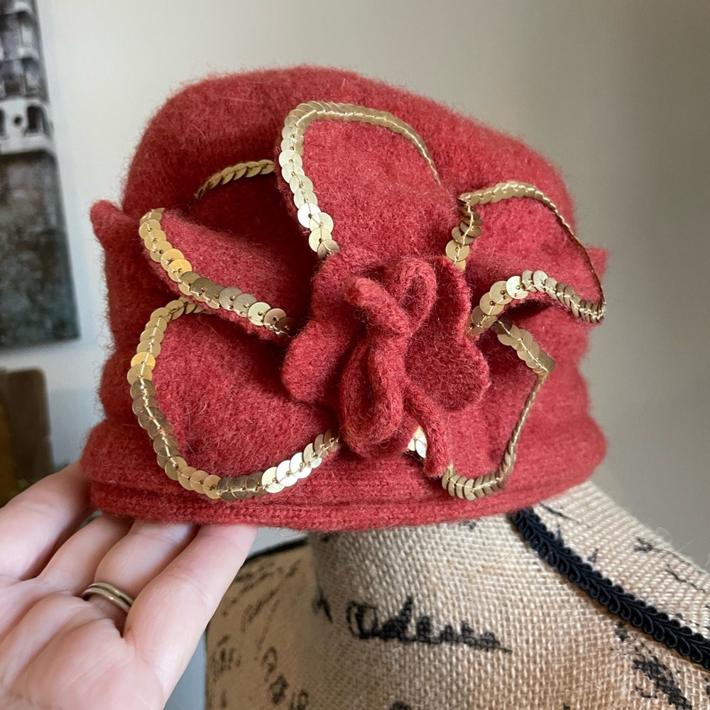 *** FREE SHIPPING ***
Sequined Orange Wool Winter Hat by Something Special